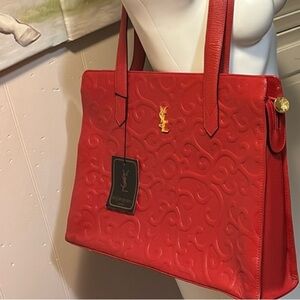 Yves Saint Laurent Red Embossed Shoulder Bag
